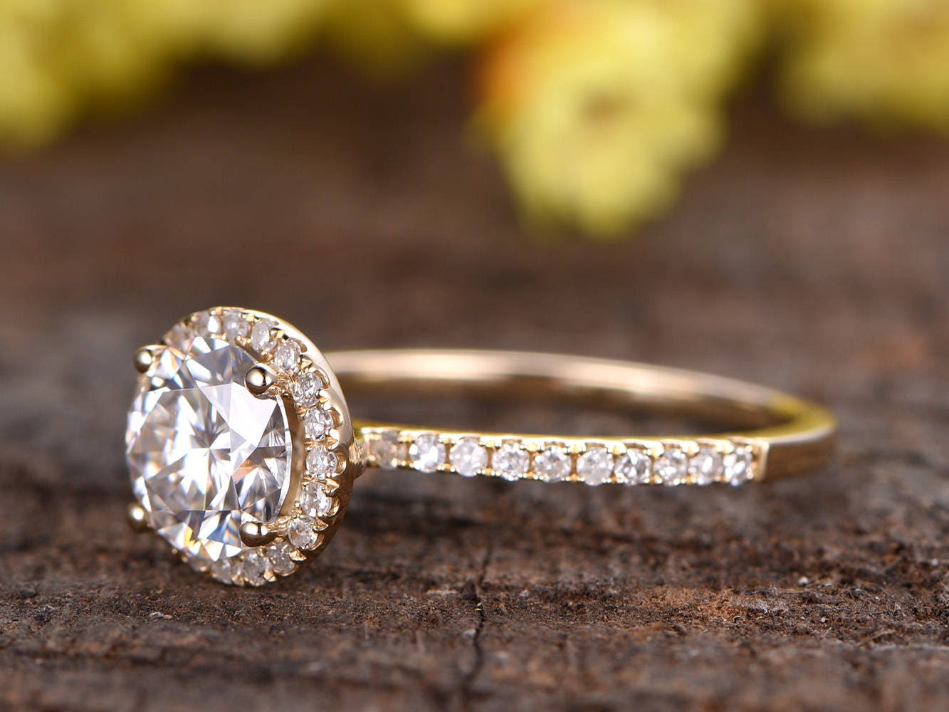 Vintage 14k Yellow Gold Lab Grown Diamond Halo Engagement Ring