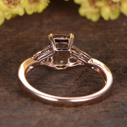 Emerald Cut Morganite Engagement Ring, 14K Rose Gold Diamond Accent