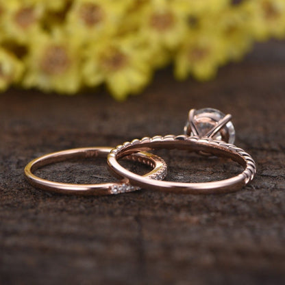 1.3CT Lab Grown Diamond Engagement Ring Set: 14k Rose Gold Twist Band