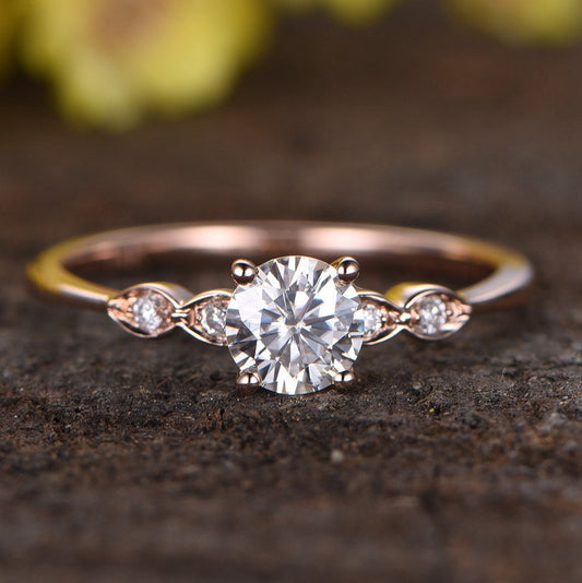 Rose Gold Lab Grown Diamond Engagement Ring: Unique Art Deco CVD Solitaire