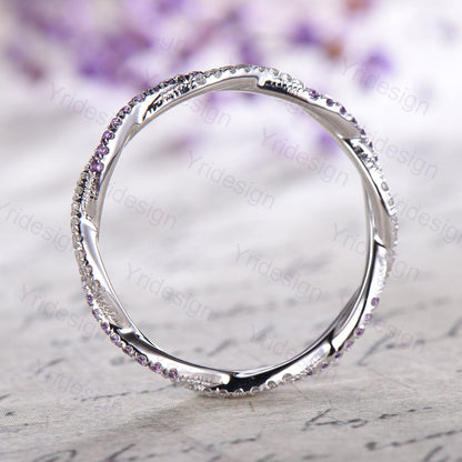 Amethyst Diamond Wedding Band, White Gold Eternity Twisted Ring - PENFINE