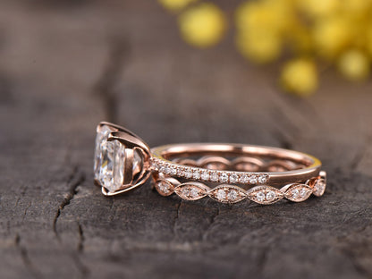 3ct Princess Cut Lab Grown Diamond Engagement Ring Set: 14k Rose Gold Wedding Band