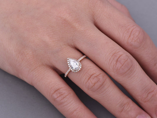 IGI Certified Pear Lab Grown Diamond Ring, Rose Gold Halo Eternity Band