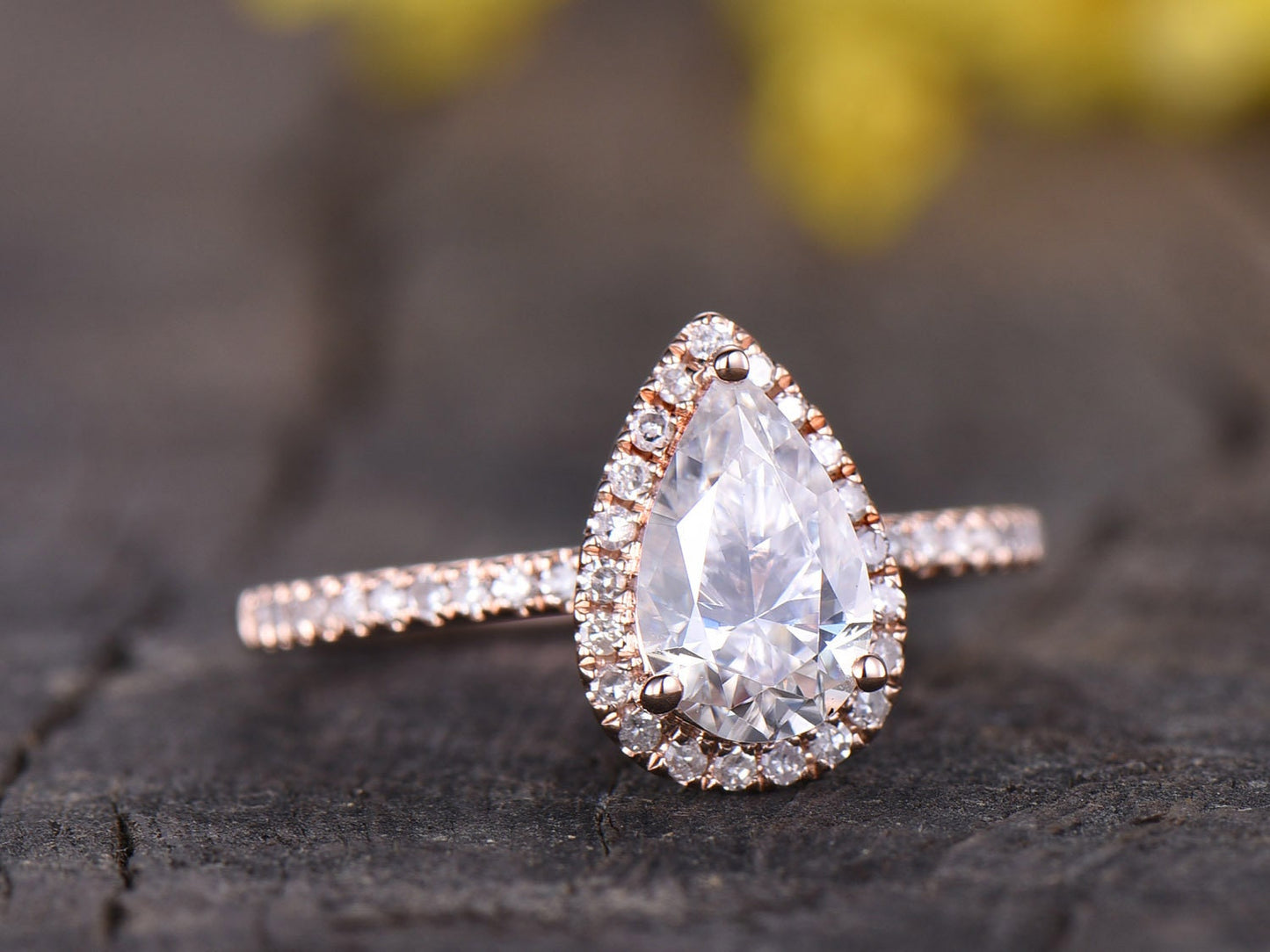 IGI Certified Pear Lab Grown Diamond Ring, Rose Gold Halo Eternity Band