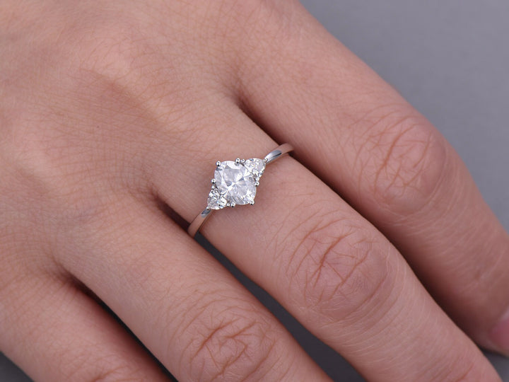 Oval Moissanite Engagement Ring, Trillion Accent, 14K White Gold