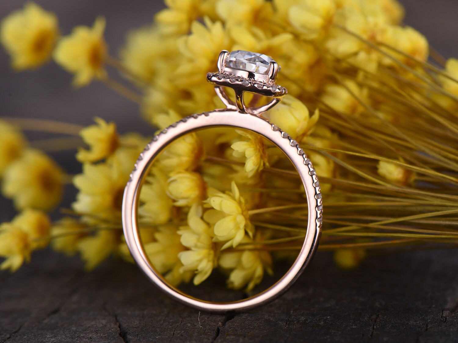 IGI Certified Pear Lab Grown Diamond Ring, Rose Gold Halo Eternity Band