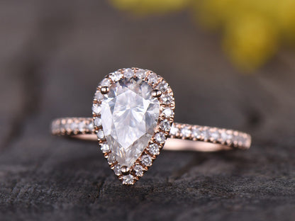 IGI Certified Pear Lab Grown Diamond Ring, Rose Gold Halo Eternity Band