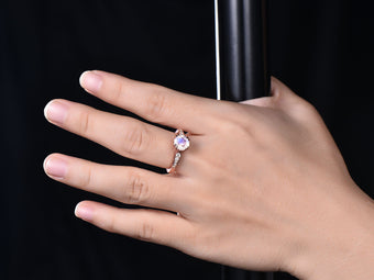 Moonstone Engagement Ring, Art Deco Diamond Band, 8-prong Set