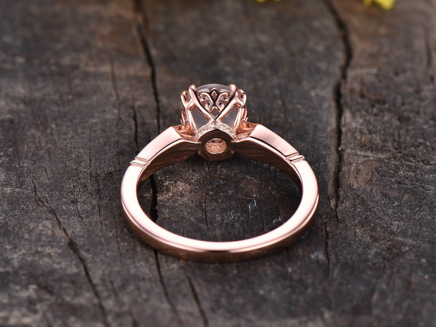 Moonstone Engagement Ring, Art Deco Diamond Band, 8-prong Set