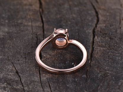 Rose Gold Moonstone Engagement Ring, Diamond Halo, Unique Promise Ring