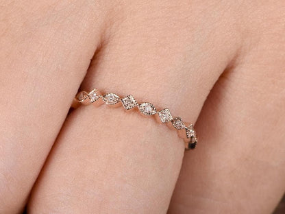 Cushion Morganite Engagement Ring Set, Rose Gold Diamond Wedding Band, Art Deco Bridal Jewelry
