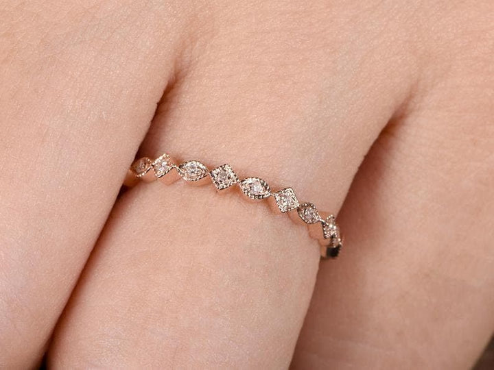 Cushion Morganite Engagement Ring Set, Rose Gold Diamond Wedding Band, Art Deco Bridal Jewelry