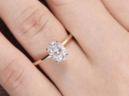 Vintage 14K Gold Oval Grown Diamond Engagement Ring Set: Marquise Wedding Band