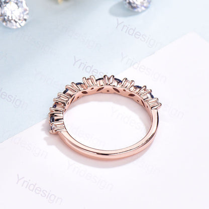 Vintage Sapphire Wedding band women rose gold marquise cut wedding band Matching Stacking half eternity Promise Simple Anniversary ring - PENFINE