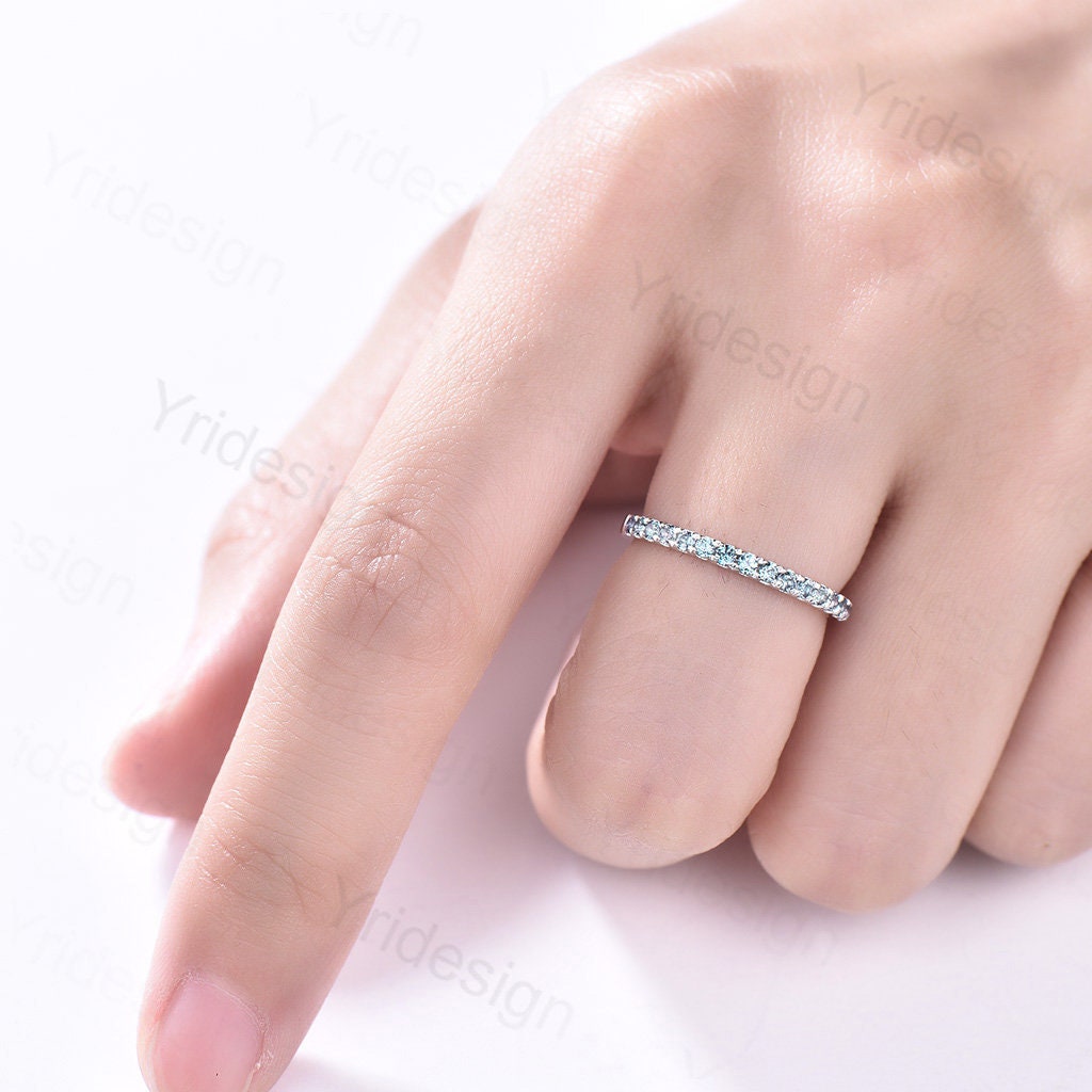 Alexandrite Eternity Band White Gold Dainty alexandrite Wedding Vermeil Ring,Matching Band Stacking Ring Anniversary Gift Birthstone ring - PENFINE