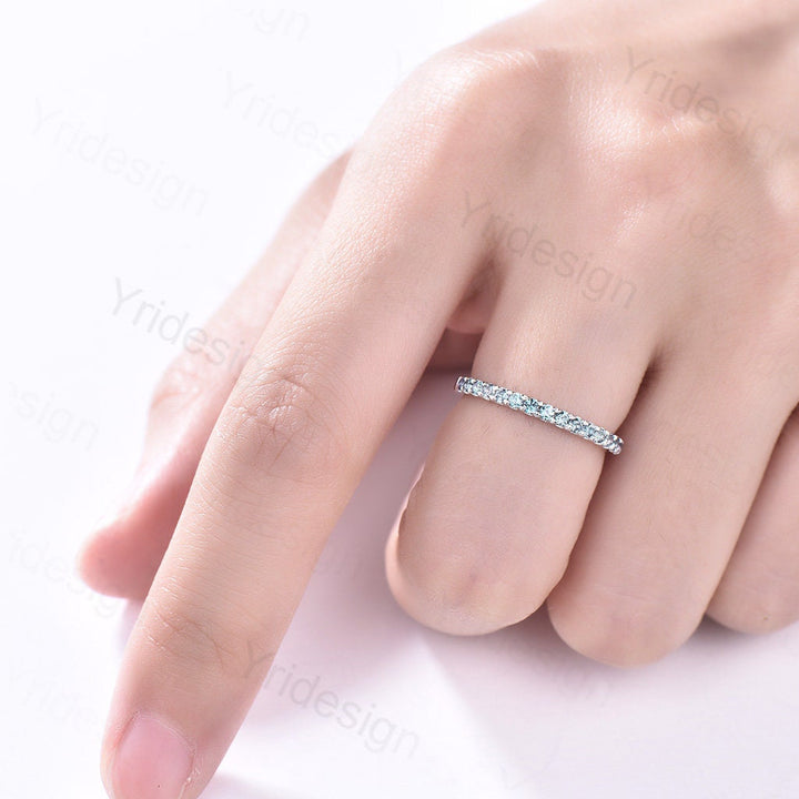 Alexandrite Eternity Band White Gold Dainty alexandrite Wedding Vermeil Ring,Matching Band Stacking Ring Anniversary Gift Birthstone ring - PENFINE
