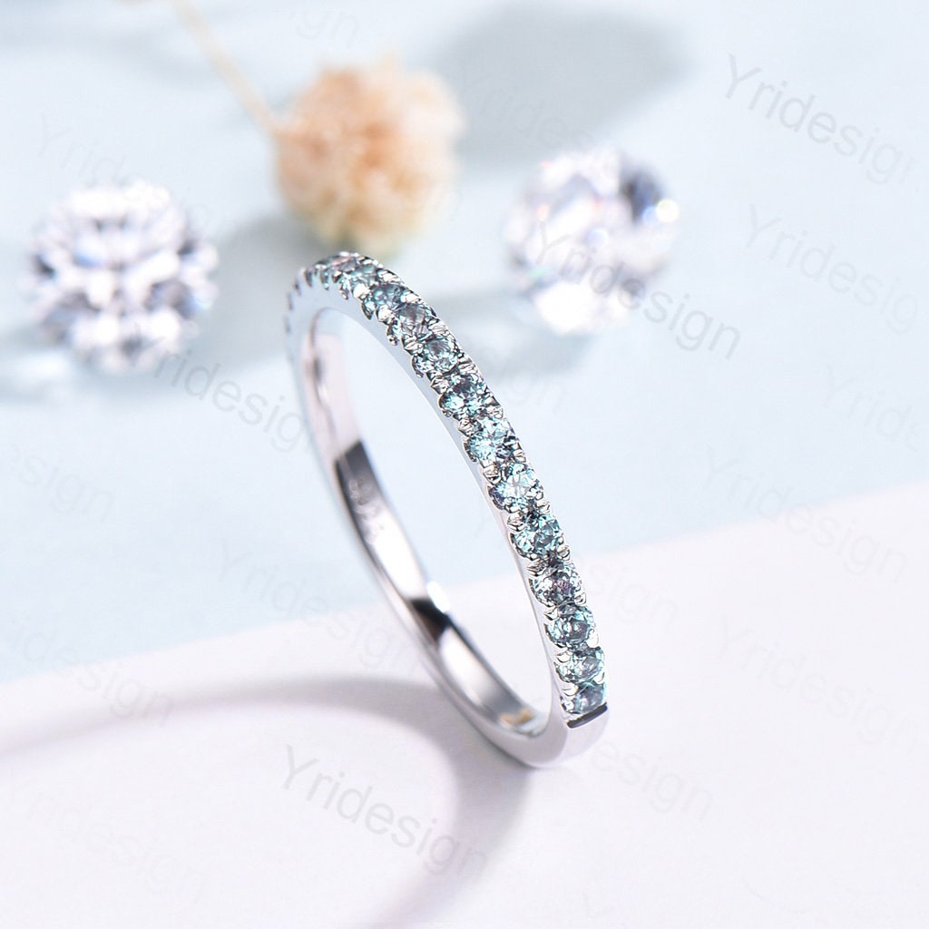 Alexandrite Eternity Band White Gold Dainty alexandrite Wedding Vermeil Ring,Matching Band Stacking Ring Anniversary Gift Birthstone ring - PENFINE