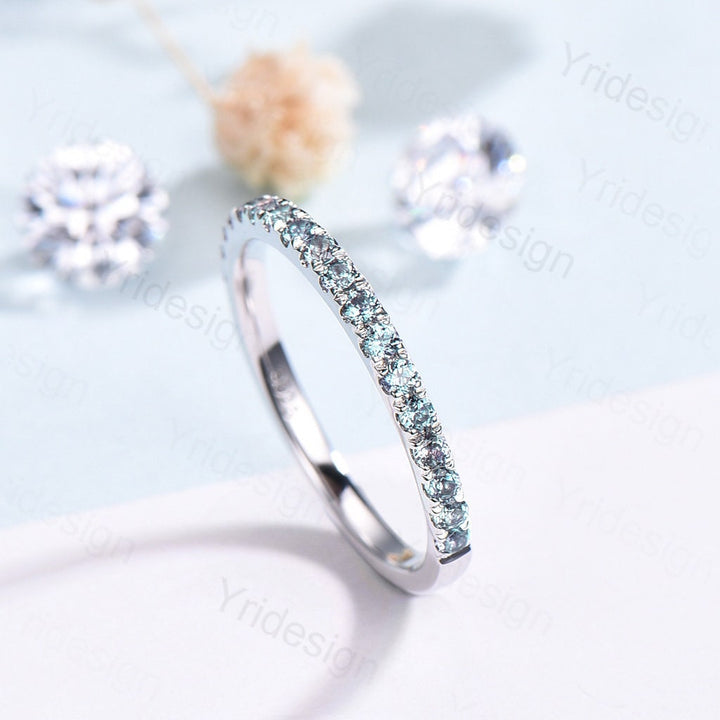 Alexandrite Eternity Band White Gold Dainty alexandrite Wedding Vermeil Ring,Matching Band Stacking Ring Anniversary Gift Birthstone ring - PENFINE
