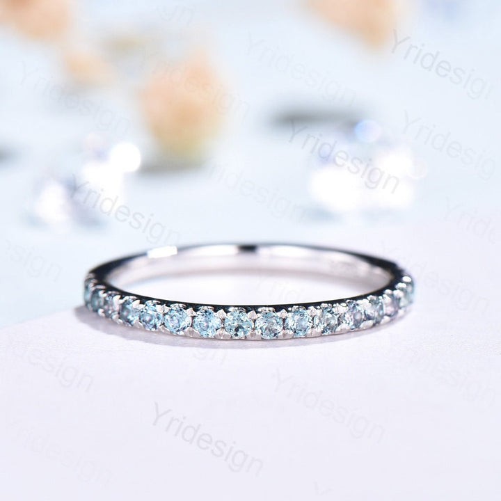 Alexandrite Eternity Band White Gold Dainty alexandrite Wedding Vermeil Ring,Matching Band Stacking Ring Anniversary Gift Birthstone ring - PENFINE