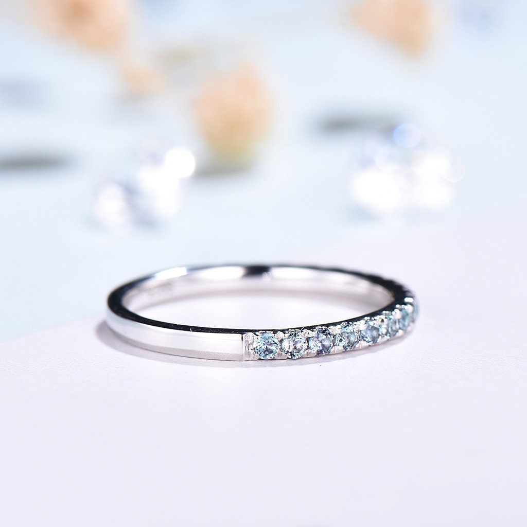 Alexandrite Eternity Band White Gold Dainty alexandrite Wedding Vermeil Ring,Matching Band Stacking Ring Anniversary Gift Birthstone ring - PENFINE