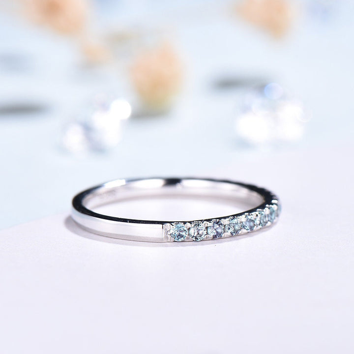 Alexandrite Eternity Band White Gold Dainty alexandrite Wedding Vermeil Ring,Matching Band Stacking Ring Anniversary Gift Birthstone ring - PENFINE