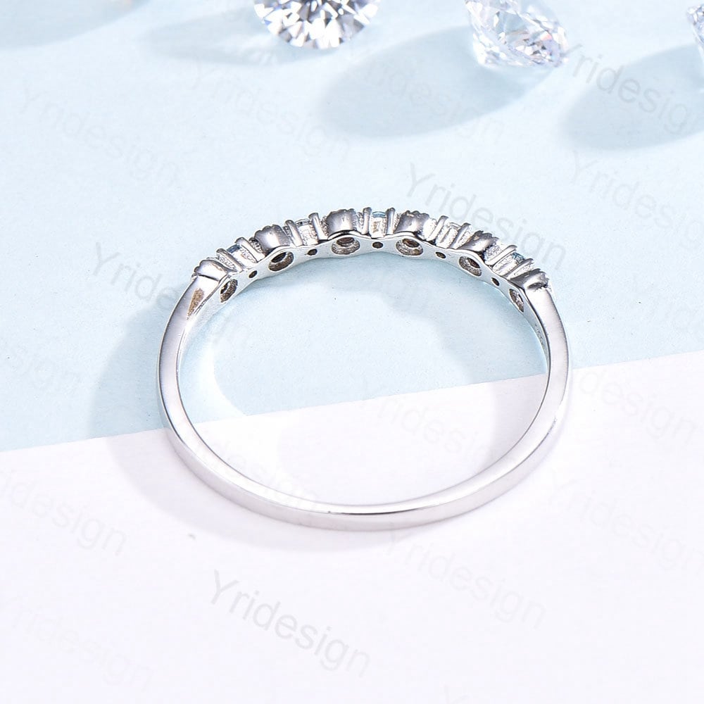 Opal Diamond Wedding Band, White Gold Milgrain Swiss Topaz Stacking Ring - PENFINE