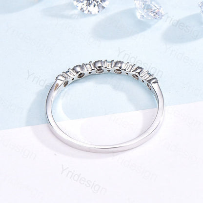Opal Diamond Wedding Band, White Gold Milgrain Swiss Topaz Stacking Ring - PENFINE
