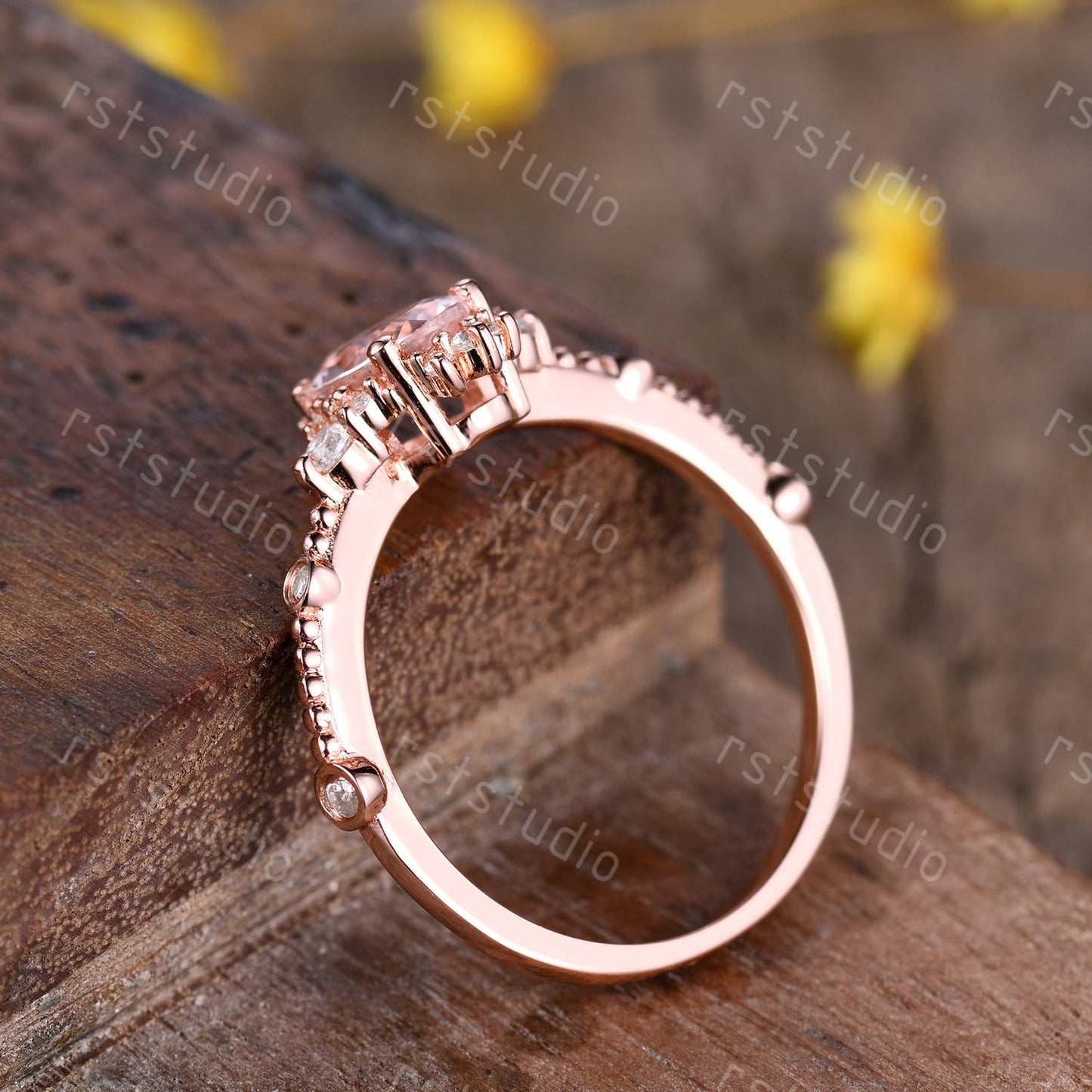 0.7carat natural morganite engagement ring rose gold diamond wedding ring Filigree anniversary ring 7x5mm Morganite ring jewelry women ring