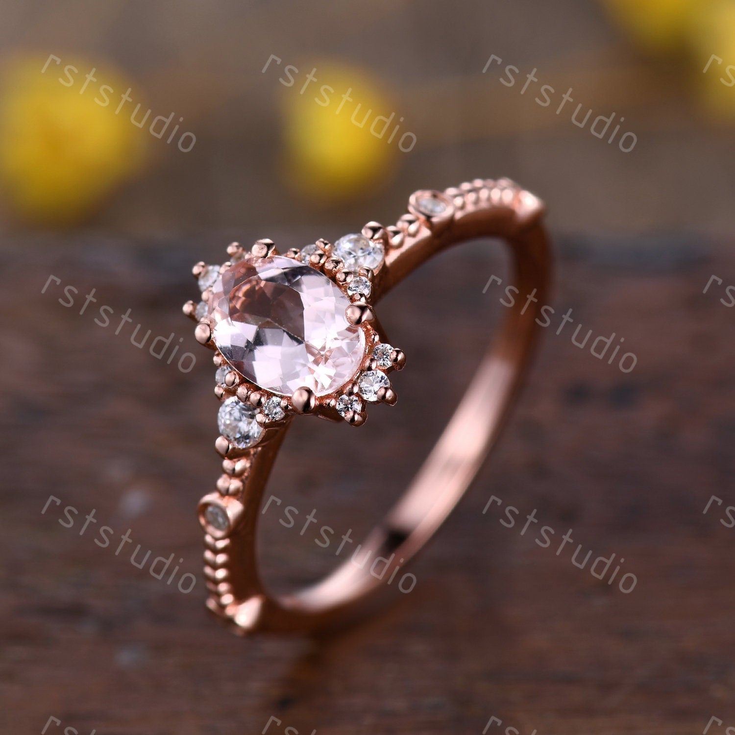 0.7carat natural morganite engagement ring rose gold diamond wedding ring Filigree anniversary ring 7x5mm Morganite ring jewelry women ring