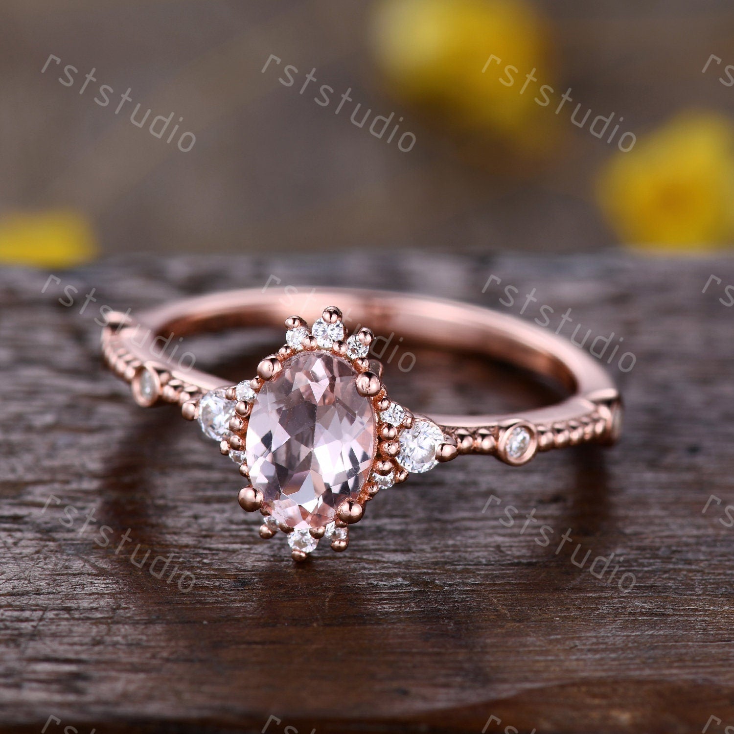 0.7carat natural morganite engagement ring rose gold diamond wedding ring Filigree anniversary ring 7x5mm Morganite ring jewelry women ring