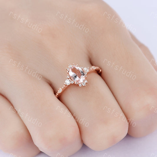 0.7carat natural morganite engagement ring rose gold diamond wedding ring Filigree anniversary ring 7x5mm Morganite ring jewelry women ring