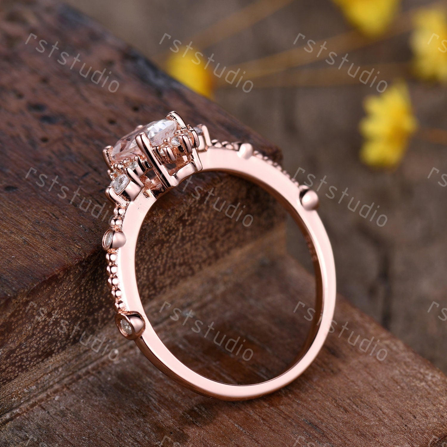 0.65 carat natural Moonstone engagement ring rose gold diamond wedding ring Art Deco anniversary ring Moonstone Rings for wome