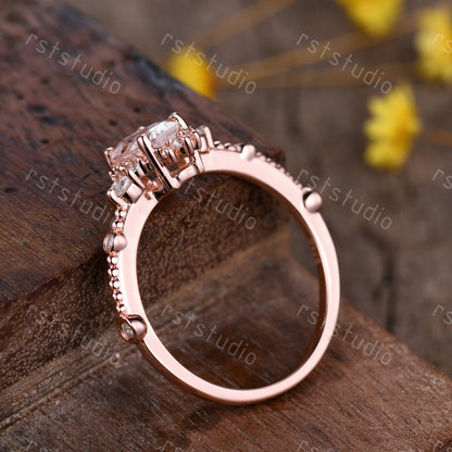 0.65 carat natural Moonstone engagement ring rose gold diamond wedding ring Art Deco anniversary ring Moonstone Rings for wome