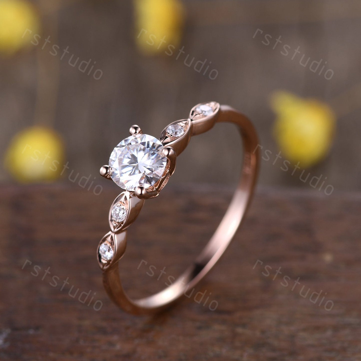 Rose Gold Lab Grown Diamond Engagement Ring: Unique Art Deco CVD Solitaire