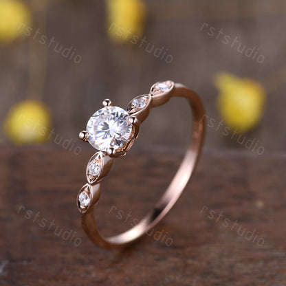 Rose Gold Lab Grown Diamond Engagement Ring: Unique Art Deco CVD Solitaire