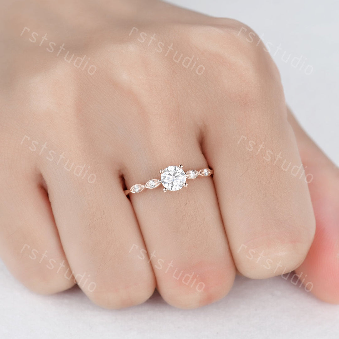 Rose Gold Lab Grown Diamond Engagement Ring: Unique Art Deco CVD Solitaire