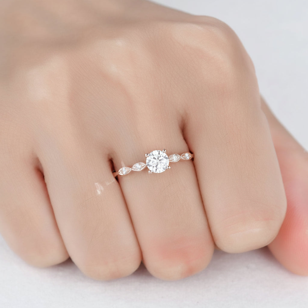 Rose Gold Lab Grown Diamond Engagement Ring: Unique Art Deco CVD Solitaire