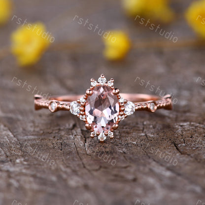 0.7carat natural morganite engagement ring rose gold diamond wedding ring Filigree anniversary ring 7x5mm Morganite ring jewelry women ring