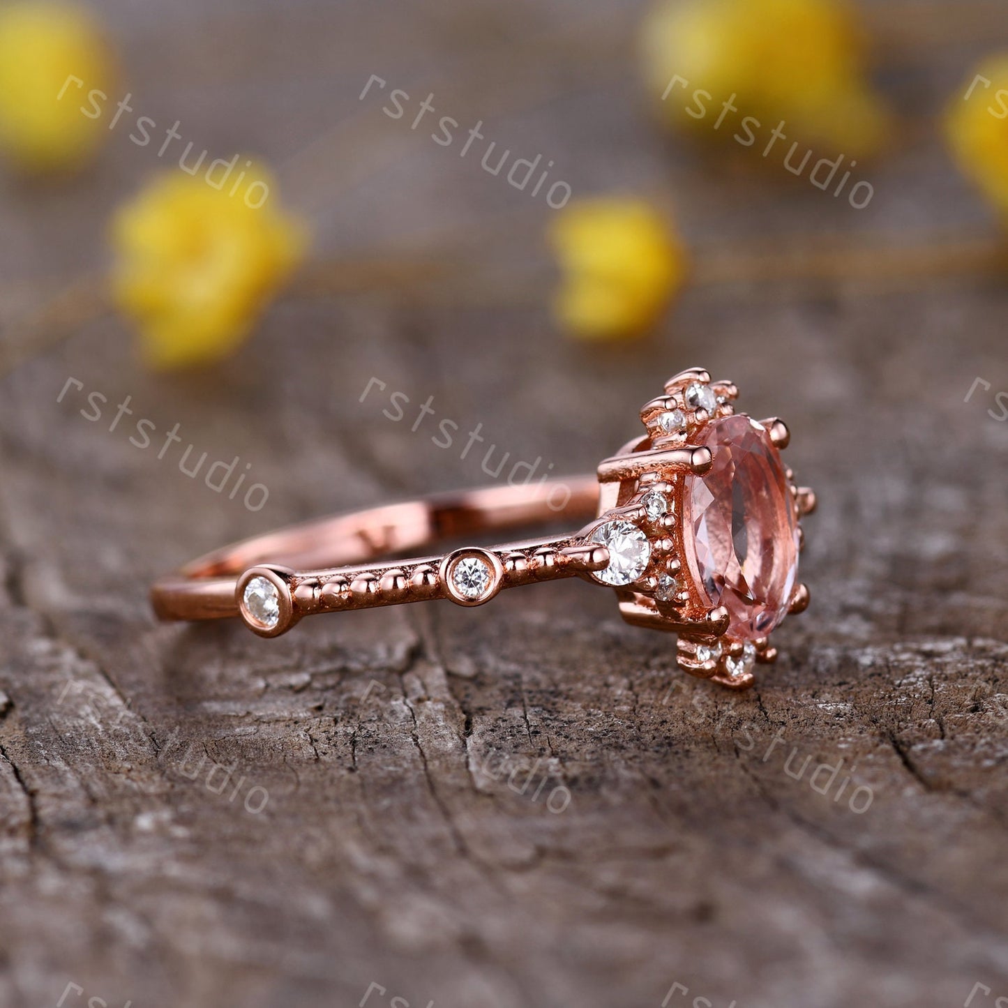 0.7carat natural morganite engagement ring rose gold diamond wedding ring Filigree anniversary ring 7x5mm Morganite ring jewelry women ring