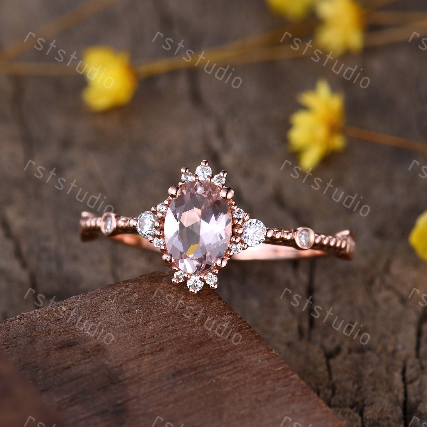 0.7carat natural morganite engagement ring rose gold diamond wedding ring Filigree anniversary ring 7x5mm Morganite ring jewelry women ring