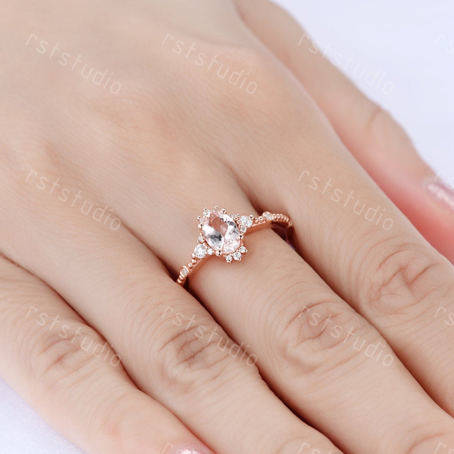 0.7carat natural morganite engagement ring rose gold diamond wedding ring Filigree anniversary ring 7x5mm Morganite ring jewelry women ring