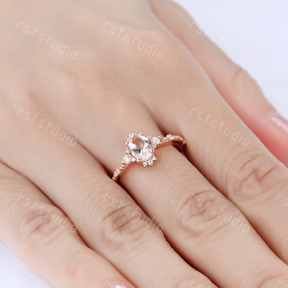 0.7carat natural morganite engagement ring rose gold diamond wedding ring Filigree anniversary ring 7x5mm Morganite ring jewelry women ring