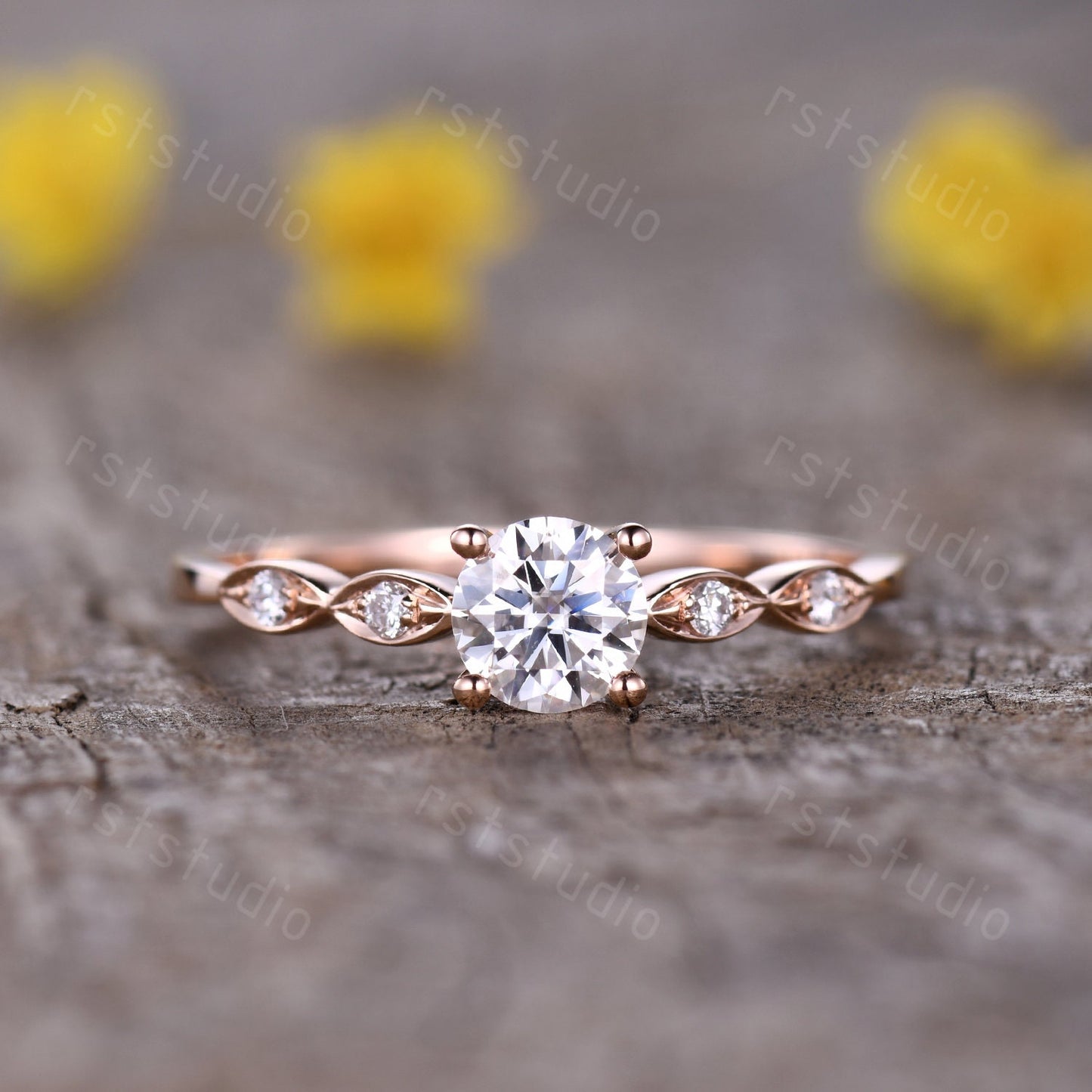 Rose Gold Lab Grown Diamond Engagement Ring: Unique Art Deco CVD Solitaire