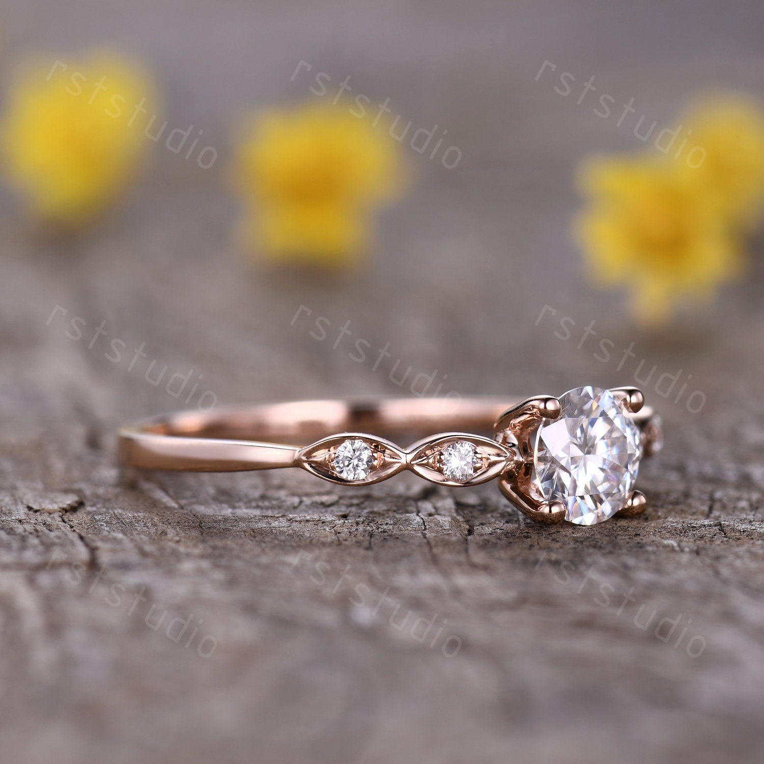 Rose Gold Lab Grown Diamond Engagement Ring: Unique Art Deco CVD Solitaire