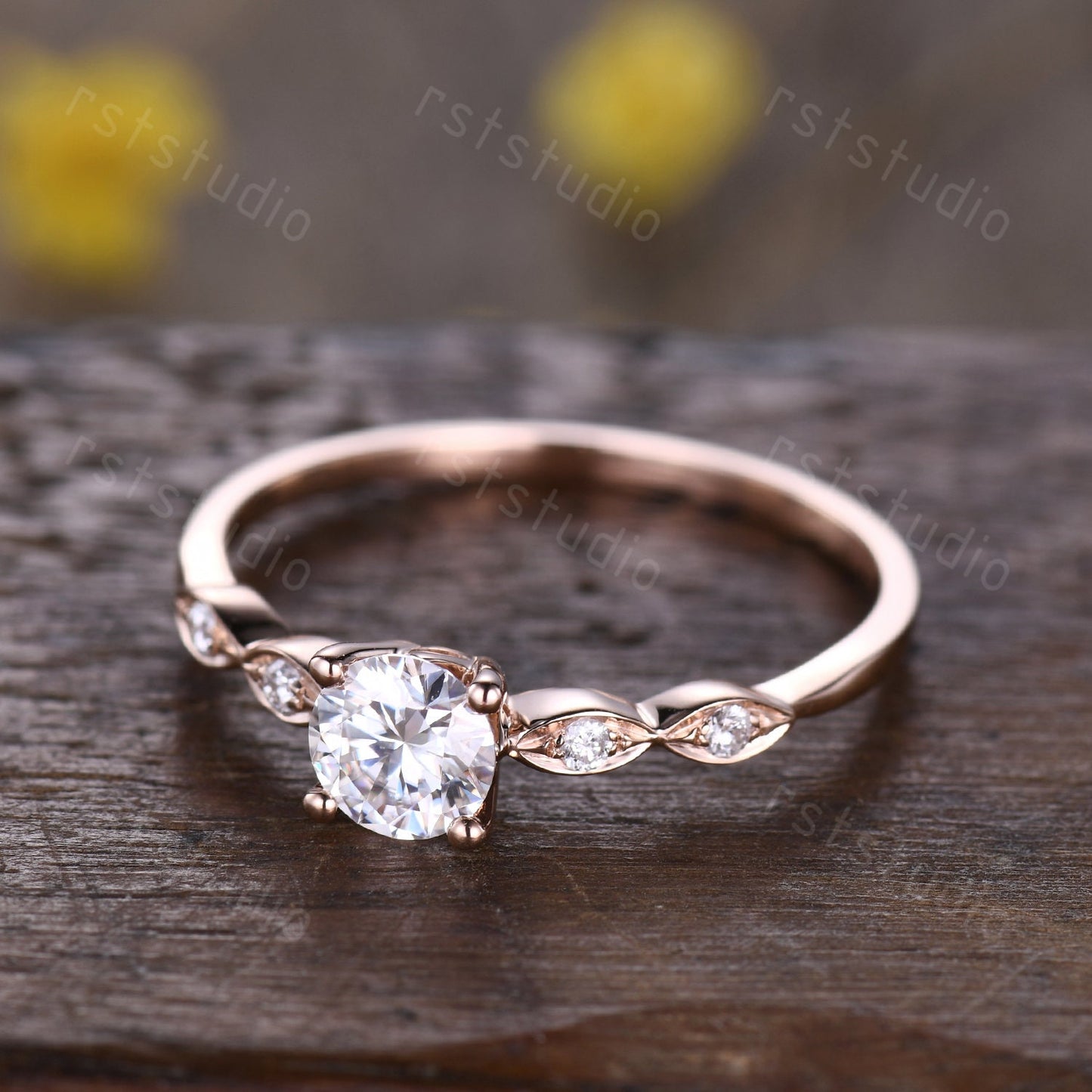 Rose Gold Lab Grown Diamond Engagement Ring: Unique Art Deco CVD Solitaire