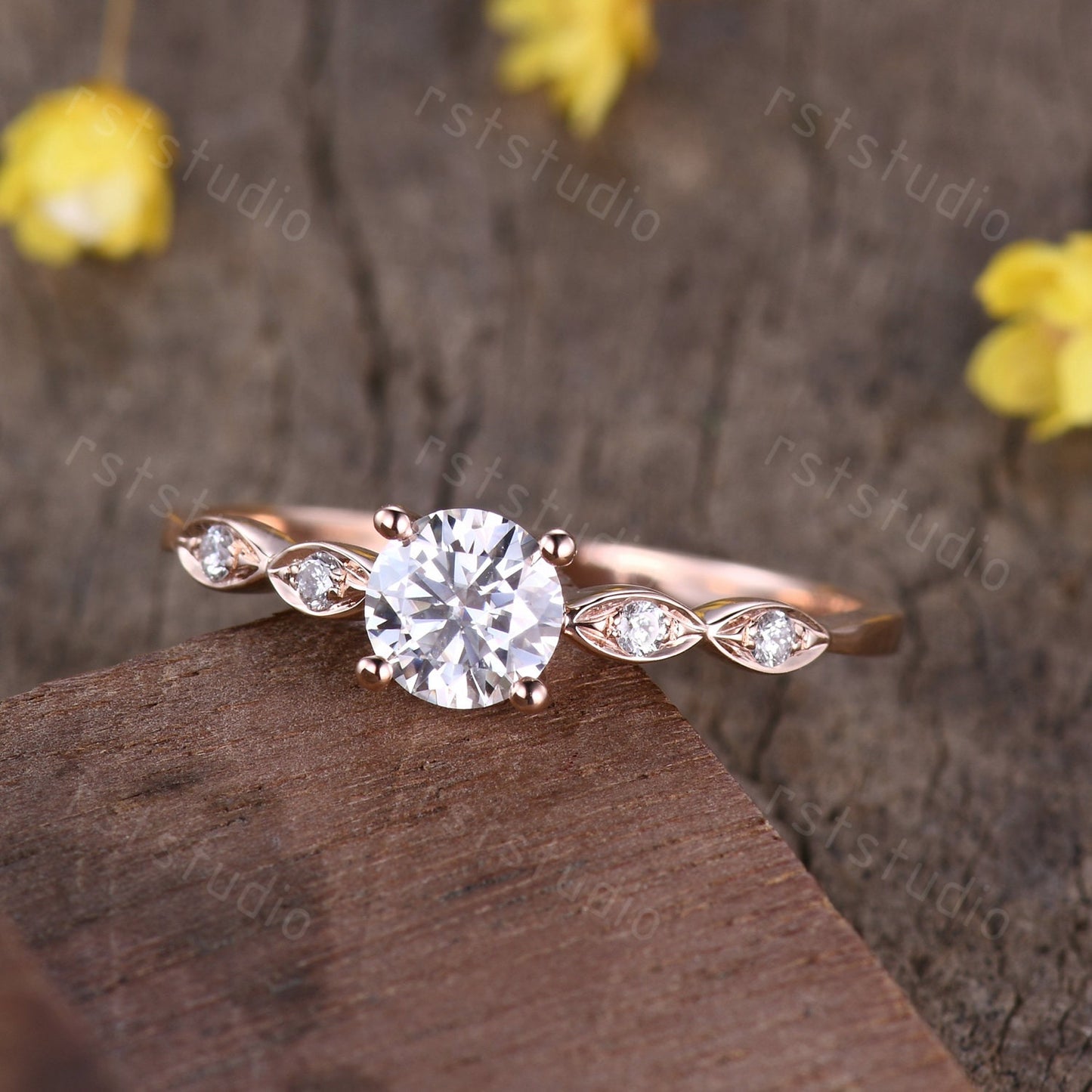 Rose Gold Lab Grown Diamond Engagement Ring: Unique Art Deco CVD Solitaire