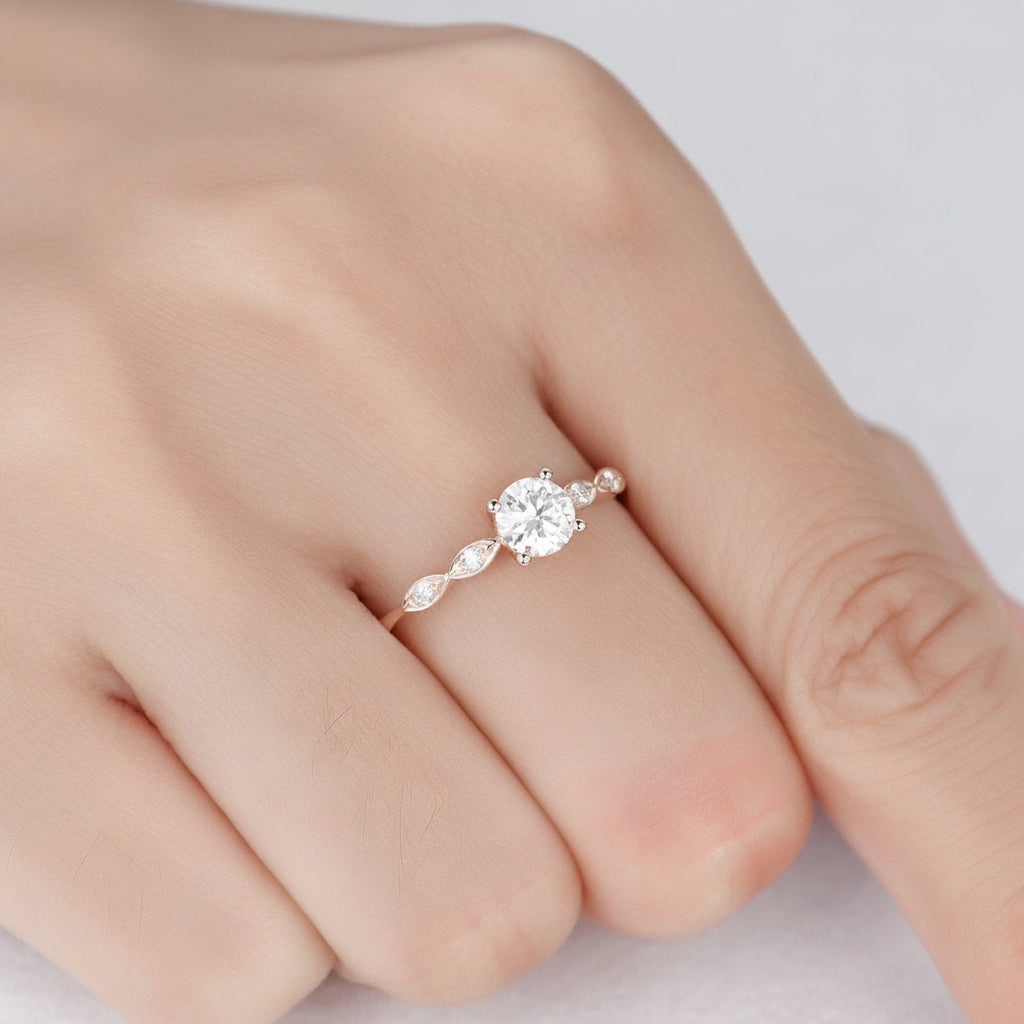 Rose Gold Lab Grown Diamond Engagement Ring: Unique Art Deco CVD Solitaire