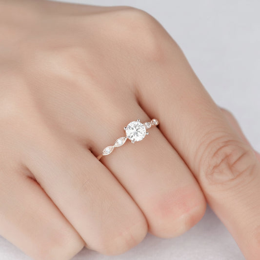 Rose Gold Lab Grown Diamond Engagement Ring: Unique Art Deco CVD Solitaire