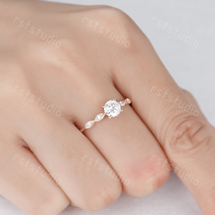 Rose Gold Lab Grown Diamond Engagement Ring: Unique Art Deco CVD Solitaire