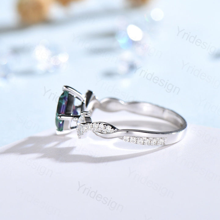 Unique 5mm princess cut sapphire ring twisted-Dainty blue sapphire moissanite engagement ring-White Gold infinity anniversary ring - PENFINE